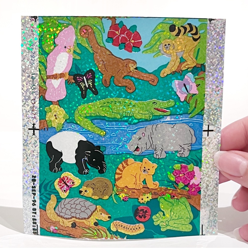 Vintage 1996 Sandylion Sticker Sheet Holographic Sparkly Jungle Scene Animals